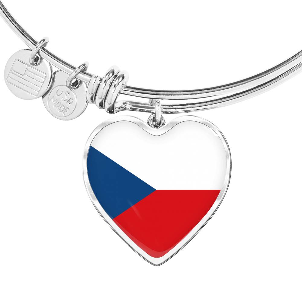 Czech Flag - Heart Pendant Bangle Bracelet