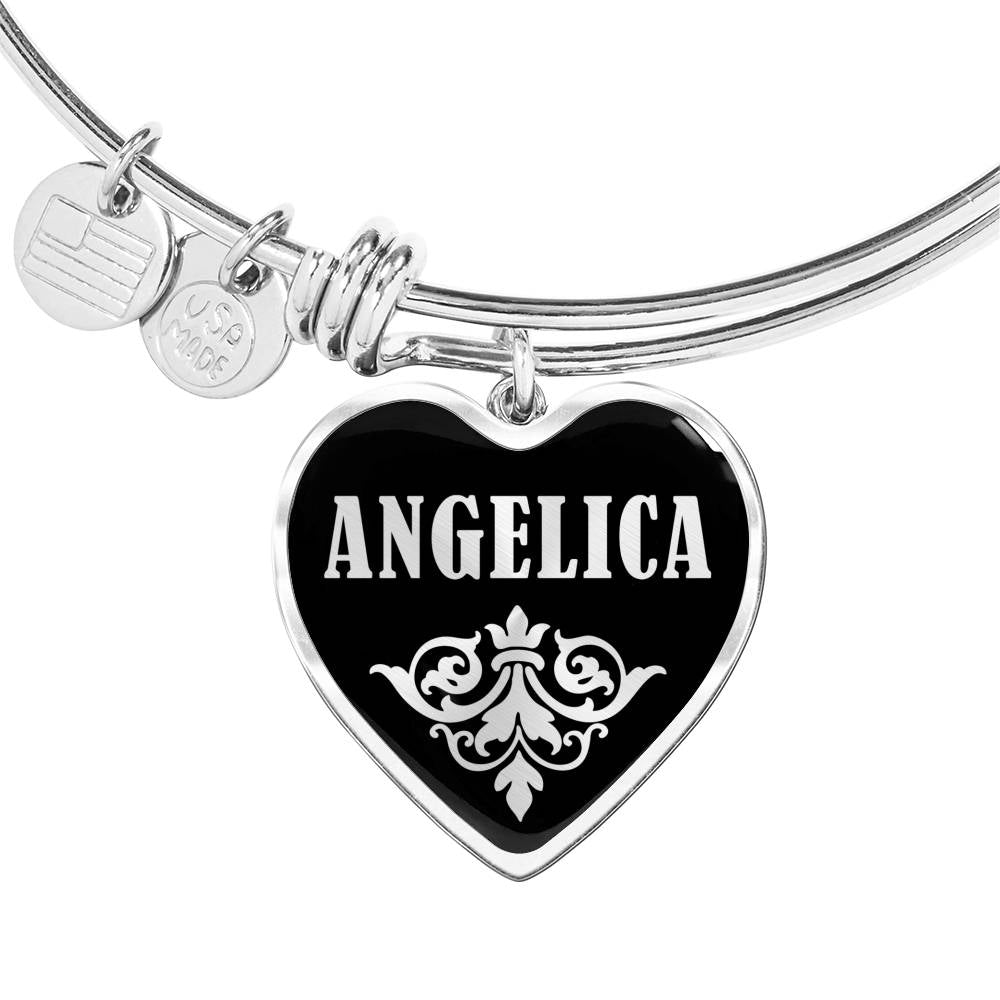 Angelica v01s - Heart Pendant Bangle Bracelet