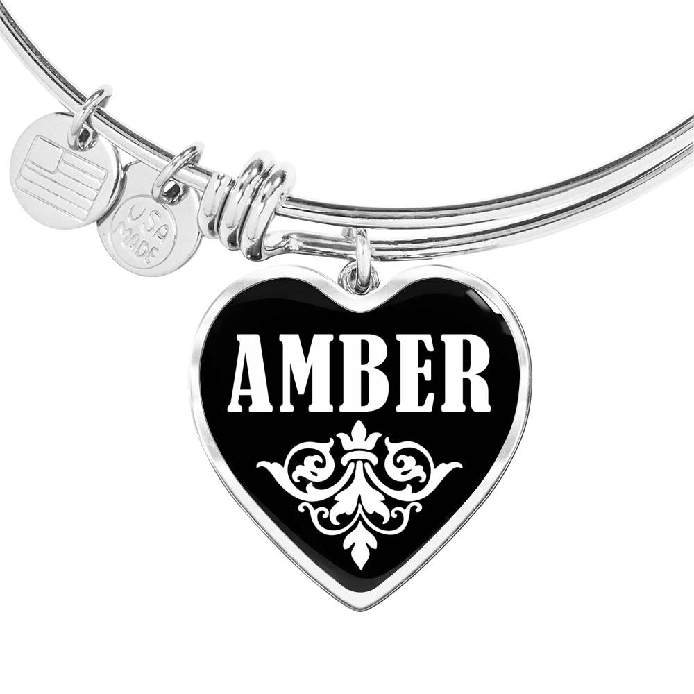 Amber v02 - Heart Pendant Bangle Bracelet