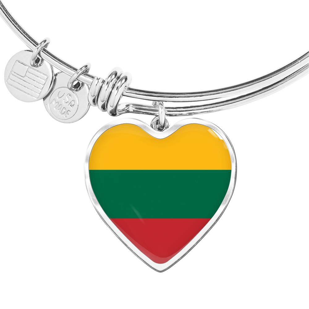 Lithuanian Flag - Heart Pendant Bangle Bracelet