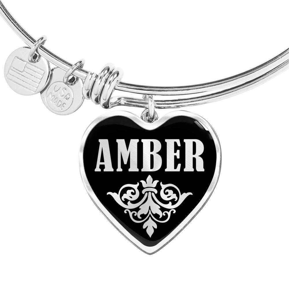 Amber v01s - Heart Pendant Bangle Bracelet