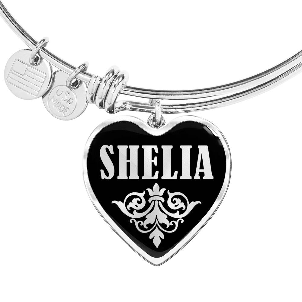 Shelia v01s - Heart Pendant Bangle Bracelet
