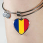 Romanian Flag - Heart Pendant Bangle Bracelet