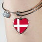 Danish Flag - Heart Pendant Bangle Bracelet