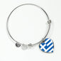 Greek Flag - Heart Pendant Bangle Bracelet