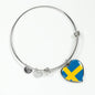 Swedish Flag - Heart Pendant Bangle Bracelet