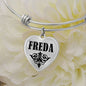 Freda  v01 - Heart Pendant Bangle Bracelet