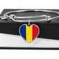 Romanian Flag - Heart Pendant Bangle Bracelet