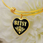 Betsy v02 - 18k Gold Finished Heart Pendant Bangle Bracelet