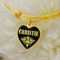 Christie v02 - 18k Gold Finished Heart Pendant Bangle Bracelet
