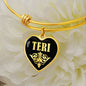 Teri v02 - 18k Gold Finished Heart Pendant Bangle Bracelet