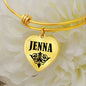 Jenna  v01 - 18k Gold Finished Heart Pendant Bangle Bracelet