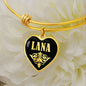 Lana v02 - 18k Gold Finished Heart Pendant Bangle Bracelet