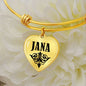 Jana  v01 - 18k Gold Finished Heart Pendant Bangle Bracelet