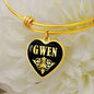 Gwen v02 - 18k Gold Finished Heart Pendant Bangle Bracelet