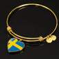 Swedish Flag - 18k Gold Finished Heart Pendant Bangle Bracelet