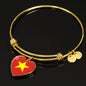 Vietnamese Flag - 18k Gold Finished Heart Pendant Bangle Bracelet