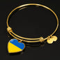 Ukrainian Flag - 18k Gold Finished Heart Pendant Bangle Bracelet