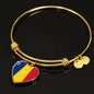 Romanian Flag - 18k Gold Finished Heart Pendant Bangle Bracelet