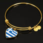 Greek Flag - 18k Gold Finished Heart Pendant Bangle Bracelet