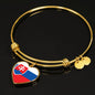 Slovak Flag - 18k Gold Finished Heart Pendant Bangle Bracelet