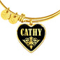 Cathy v02 - 18k Gold Finished Heart Pendant Bangle Bracelet