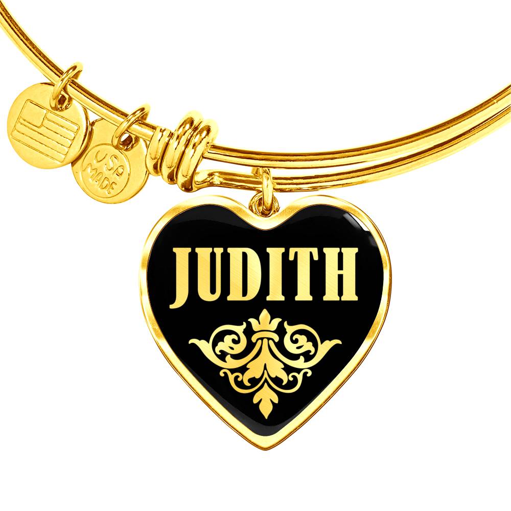 Judith v02 - 18k Gold Finished Heart Pendant Bangle Bracelet