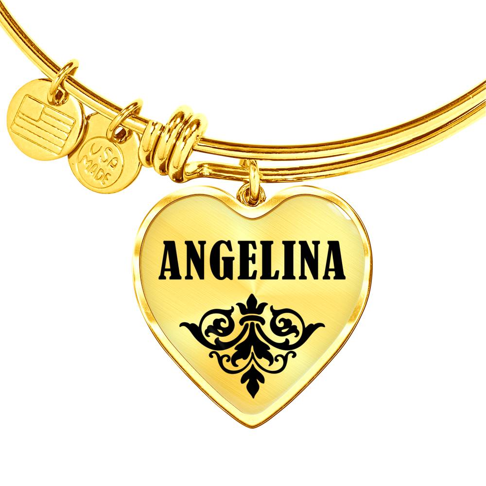 Angelina v01 - 18k Gold Finished Heart Pendant Bangle Bracelet