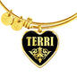 Terri v02 - 18k Gold Finished Heart Pendant Bangle Bracelet