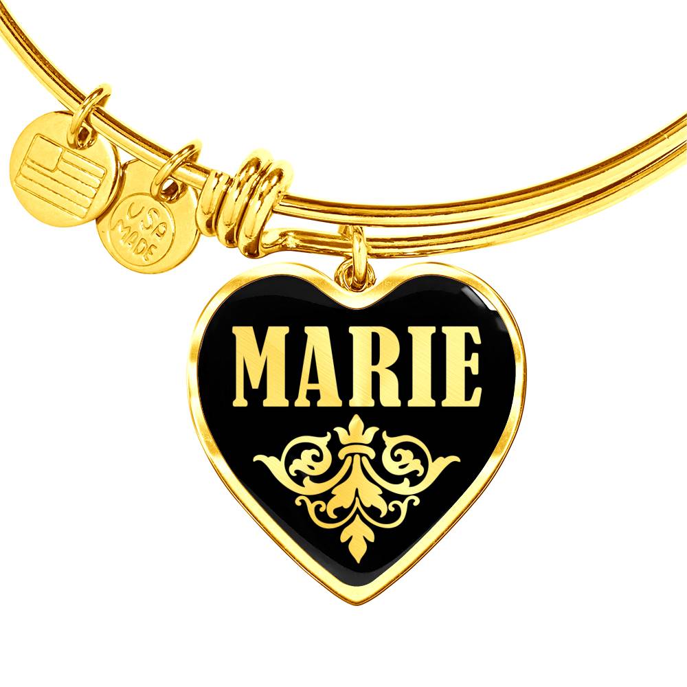 Marie v02 - 18k Gold Finished Heart Pendant Bangle Bracelet