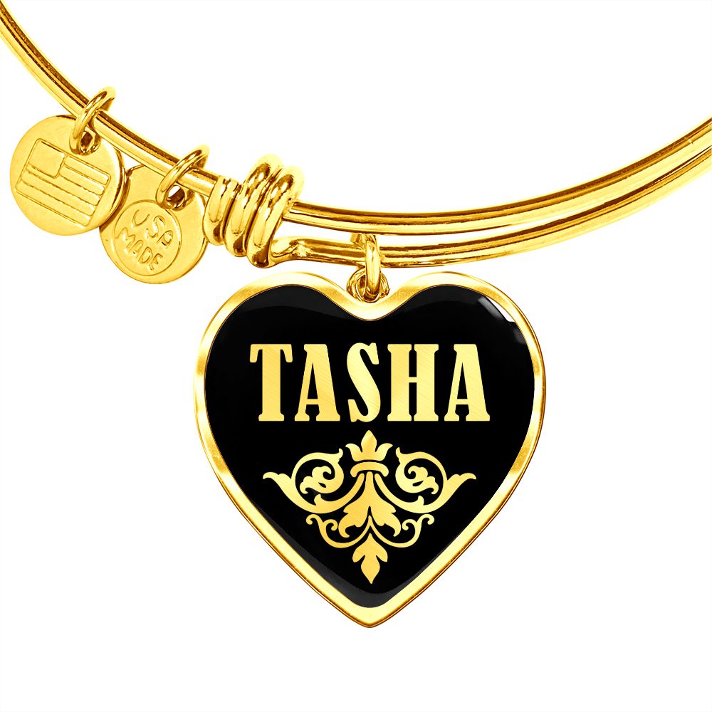 Tasha v02 - 18k Gold Finished Heart Pendant Bangle Bracelet