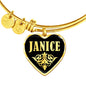 Janice v02 - 18k Gold Finished Heart Pendant Bangle Bracelet