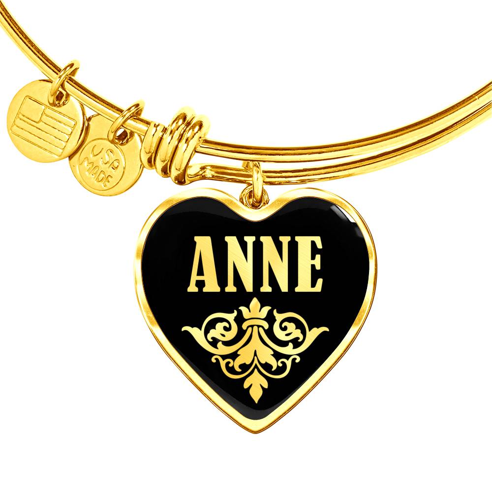 Anne v02 - 18k Gold Finished Heart Pendant Bangle Bracelet
