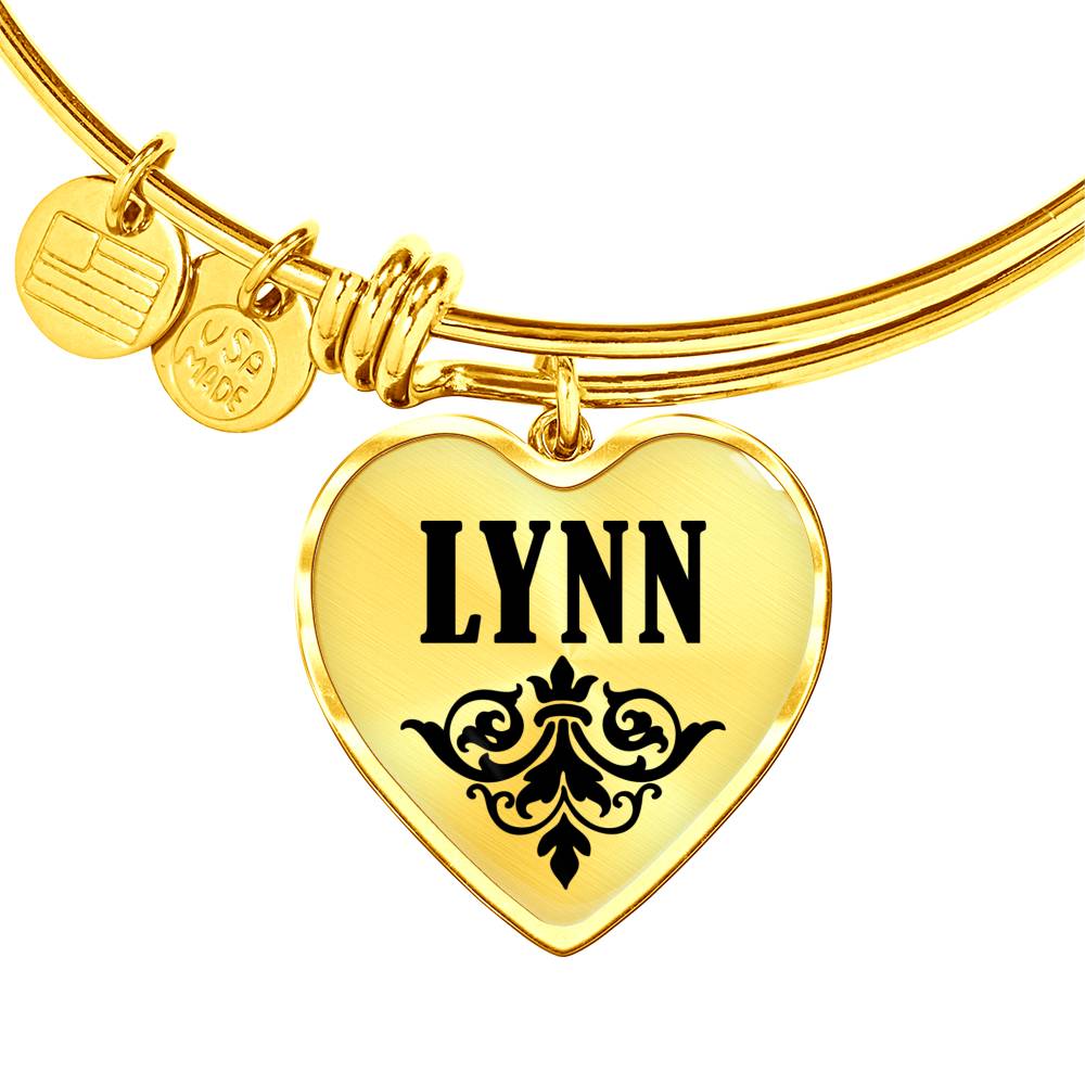 Lynn v01 - 18k Gold Finished Heart Pendant Bangle Bracelet