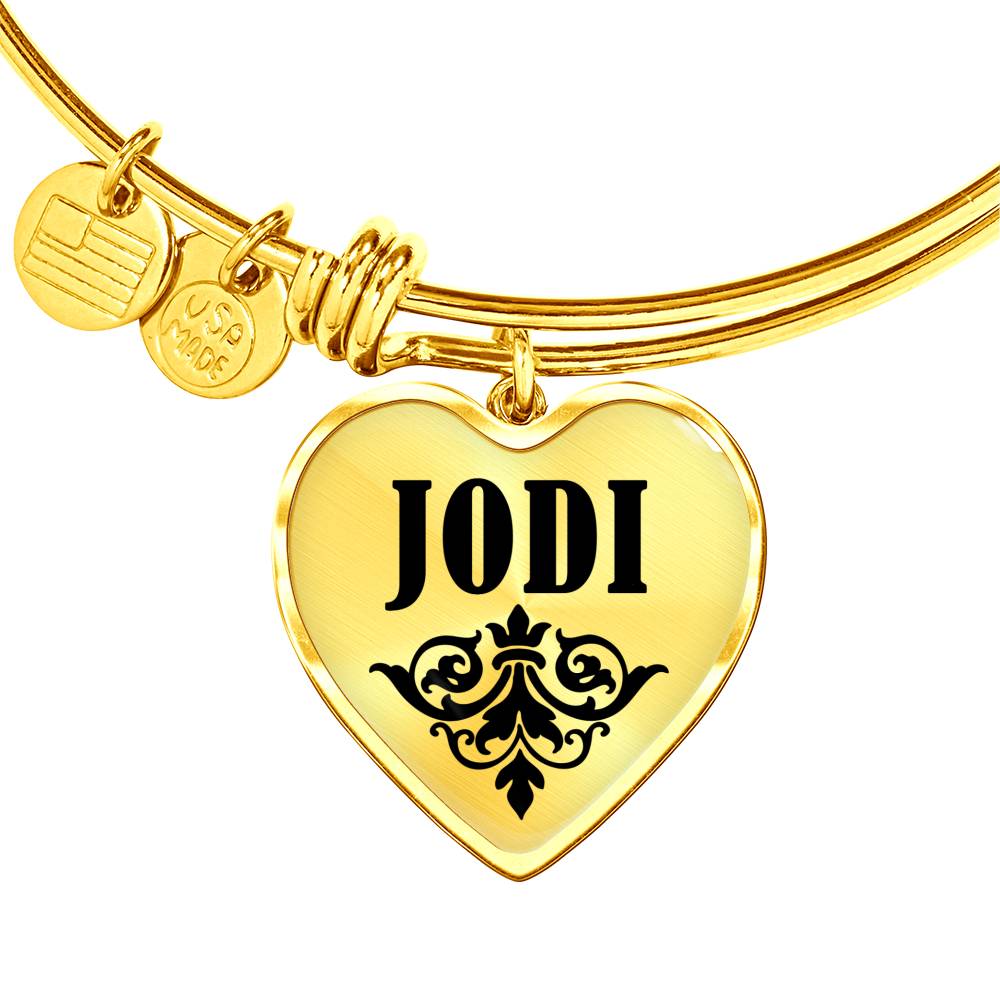 Jodi v01 - 18k Gold Finished Heart Pendant Bangle Bracelet
