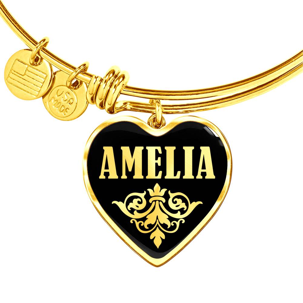 Amelia v02 - 18k Gold Finished Heart Pendant Bangle Bracelet