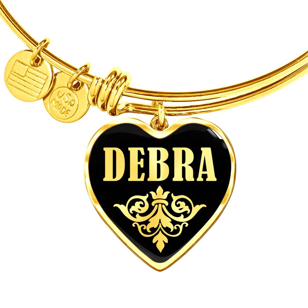 Debra v02 - 18k Gold Finished Heart Pendant Bangle Bracelet