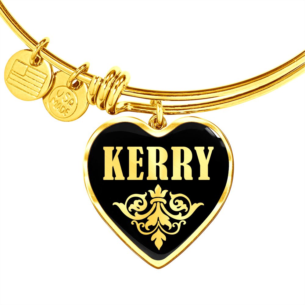 Kerry v02 - 18k Gold Finished Heart Pendant Bangle Bracelet