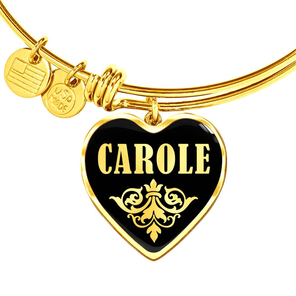 Carole v02 - 18k Gold Finished Heart Pendant Bangle Bracelet