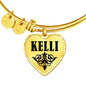 Kelli v01 - 18k Gold Finished Heart Pendant Bangle Bracelet