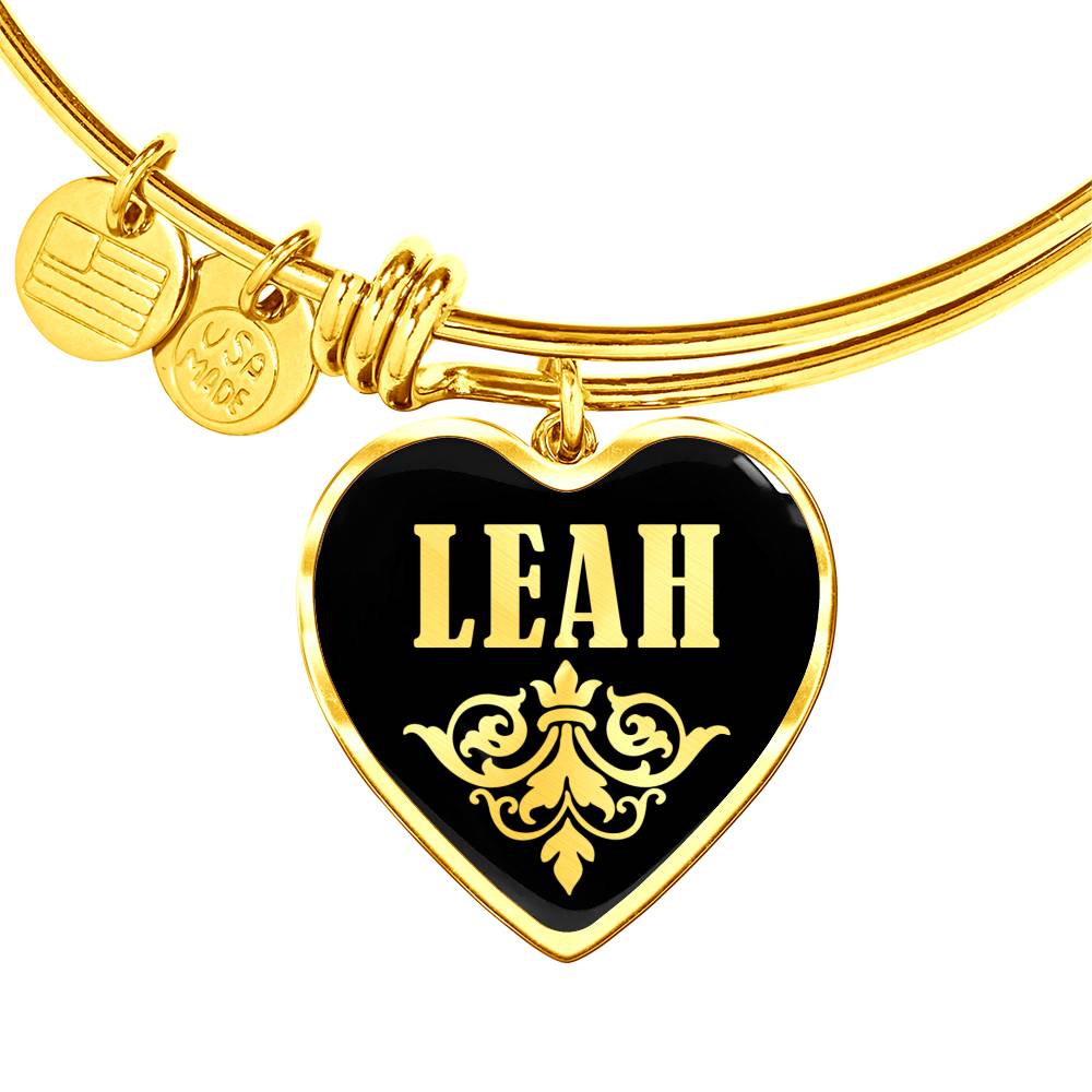 Leah v02 - 18k Gold Finished Heart Pendant Bangle Bracelet