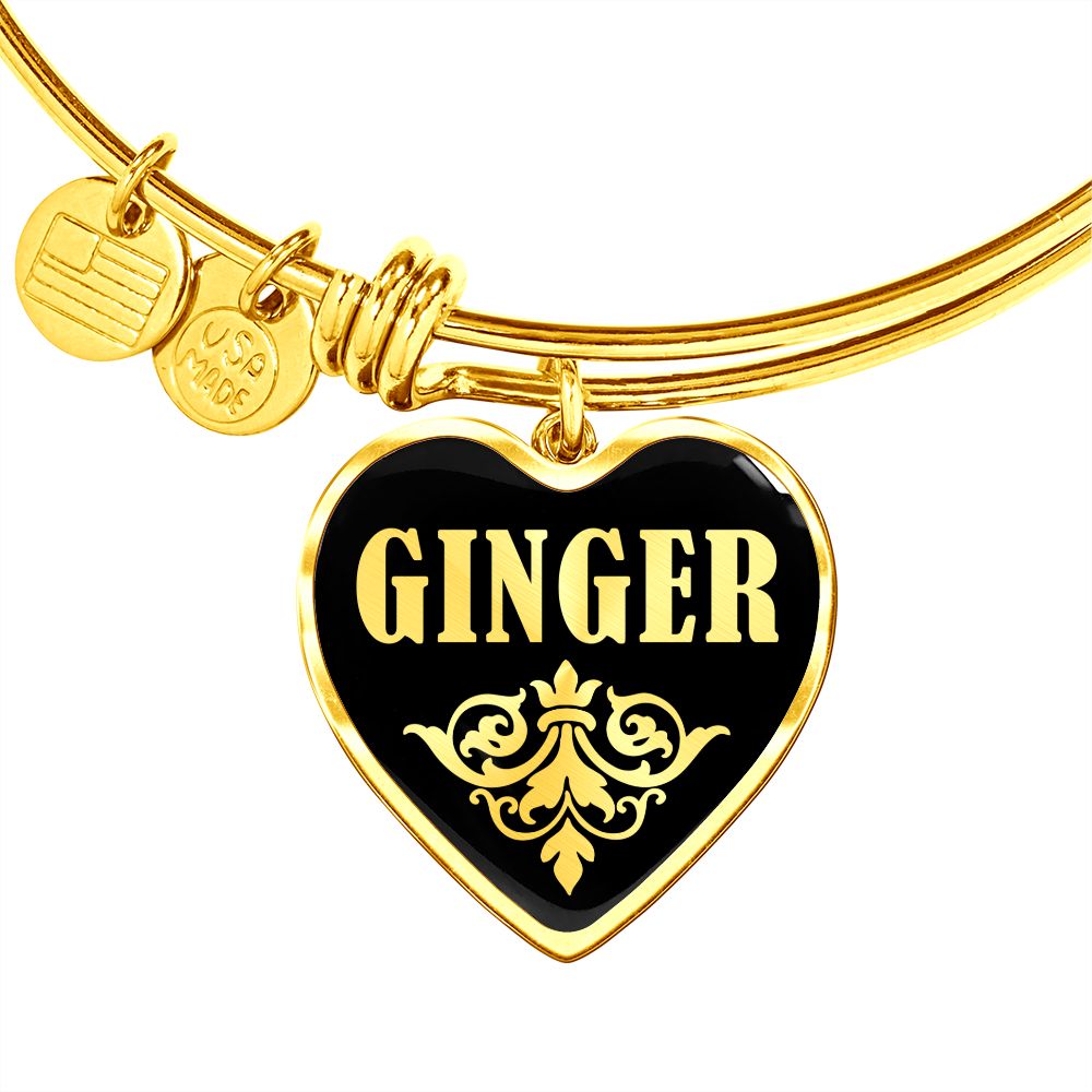 Ginger v02 - 18k Gold Finished Heart Pendant Bangle Bracelet
