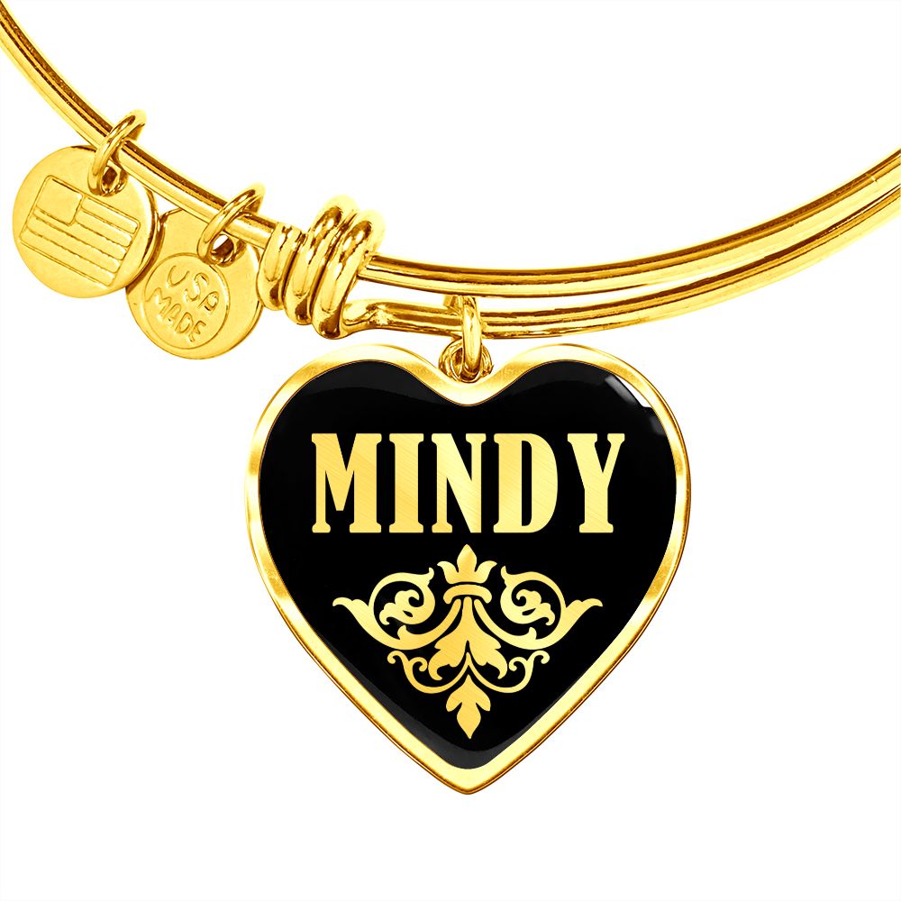 Mindy v02 - 18k Gold Finished Heart Pendant Bangle Bracelet