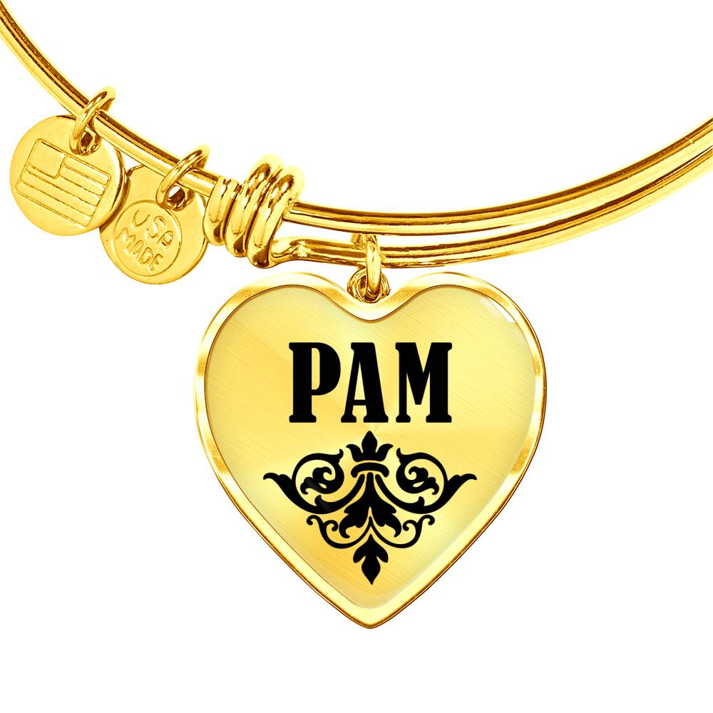Pam v01 - 18k Gold Finished Heart Pendant Bangle Bracelet