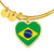 Brazilian Flag - 18k Gold Finished Heart Pendant Bangle Bracelet