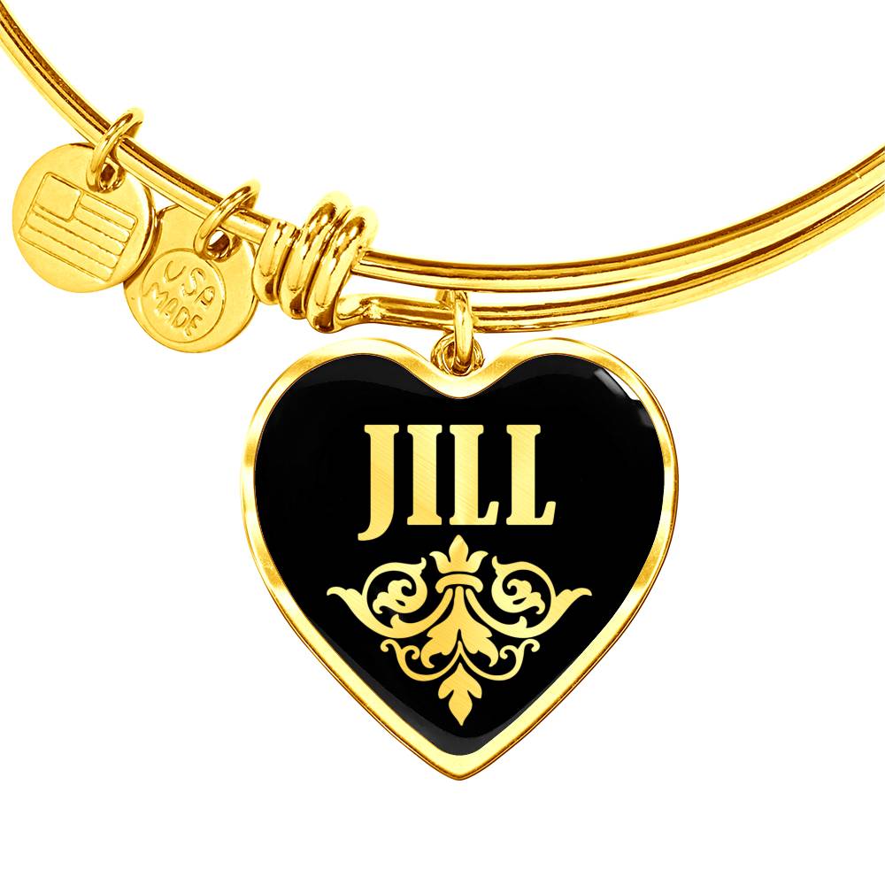 Jill v02 - 18k Gold Finished Heart Pendant Bangle Bracelet