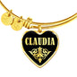 Claudia v02 - 18k Gold Finished Heart Pendant Bangle Bracelet