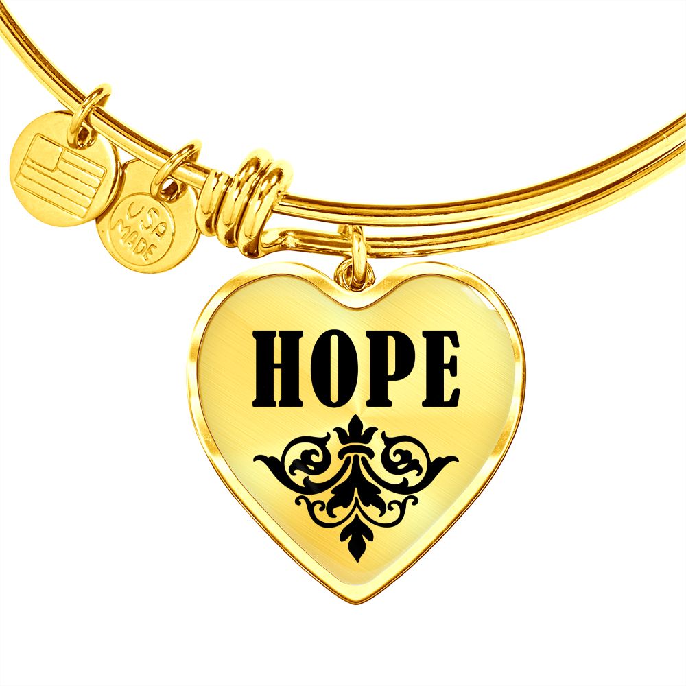 Hope  v01 - 18k Gold Finished Heart Pendant Bangle Bracelet