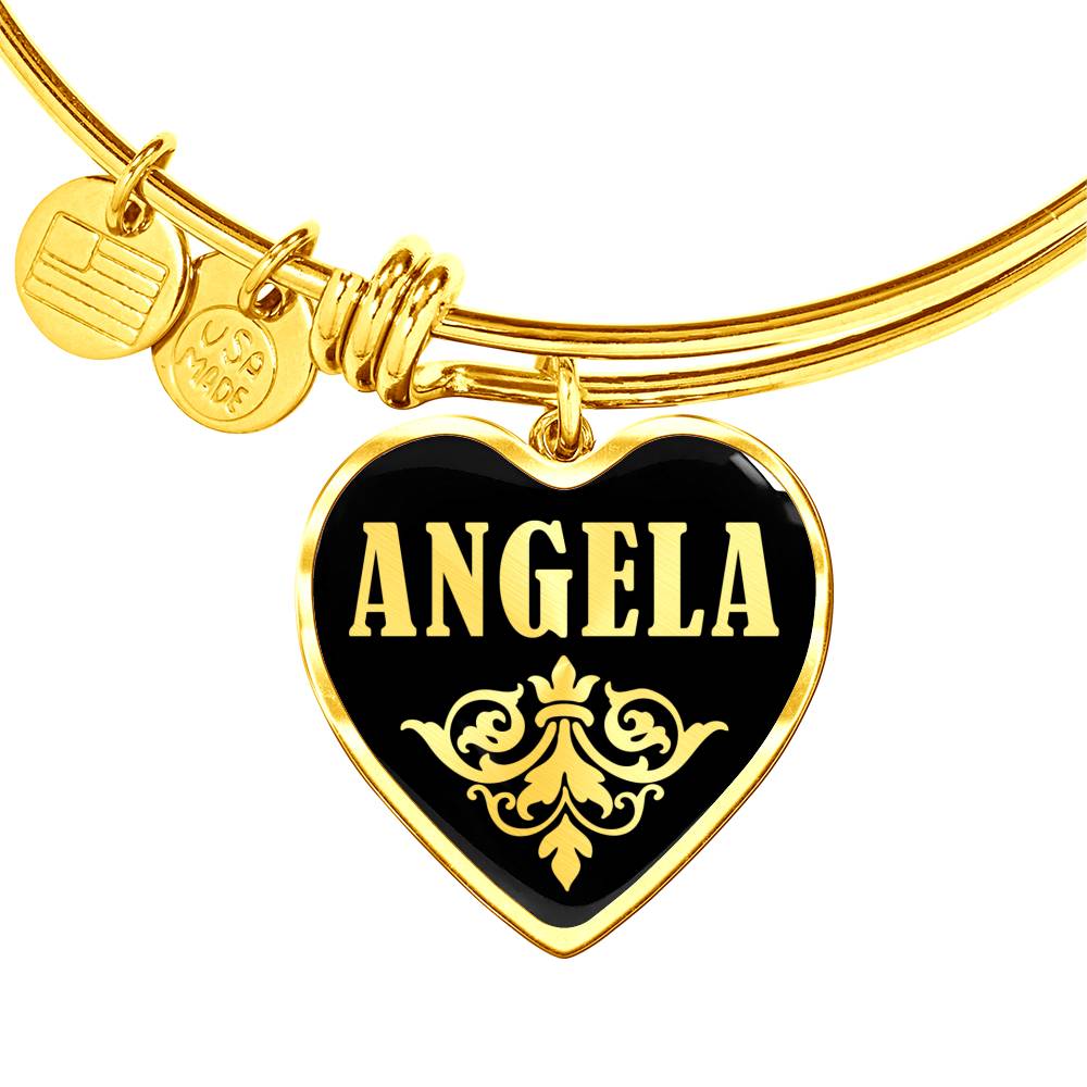 Angela v02 - 18k Gold Finished Heart Pendant Bangle Bracelet