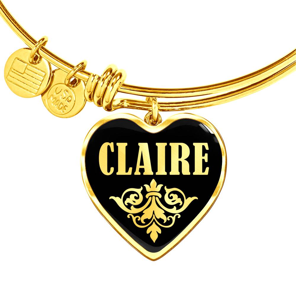 Claire v02 - 18k Gold Finished Heart Pendant Bangle Bracelet